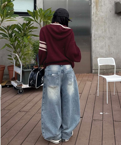 ラインストーンアップリケジップニットパーカー（ニット/セーター