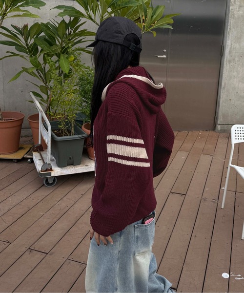 stone  ニットパーカー ラインストーンアップリケジップニットパーカー（ニット/セーター