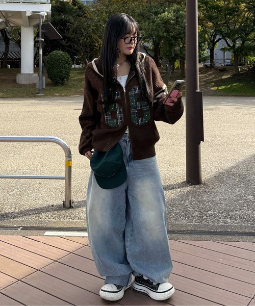 stone  ニットパーカー ラインストーンアップリケジップニットパーカー（ニット/セーター