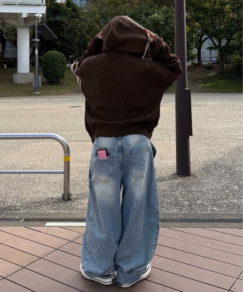 ラインストーンアップリケジップニットパーカー（ニット/セーター