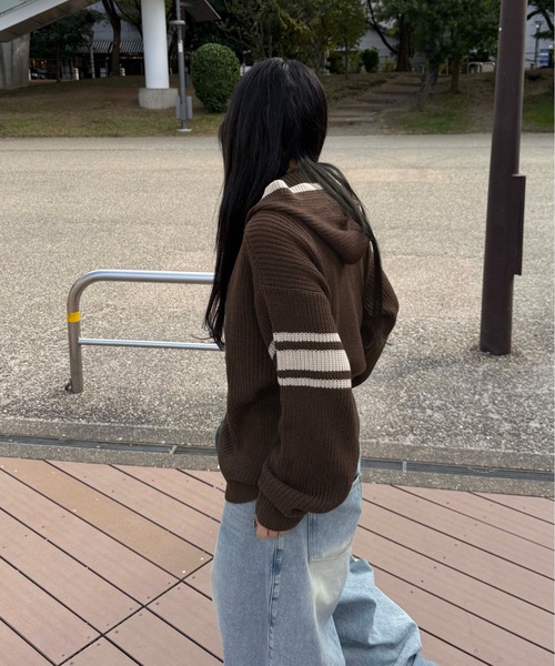 sedacle（セダクル）の「ラインストーンアップリケジップニットパーカー（ニット/セーター・メンズ・ベージュ/ブラウン/ボルドー・SMALL/MEDIUM/LARGE）」の11枚目の写真