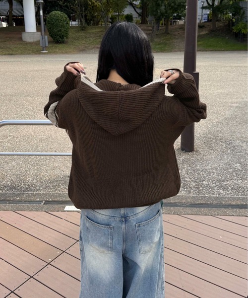 sedacle（セダクル）の「ラインストーンアップリケジップニットパーカー（ニット/セーター・メンズ・ベージュ/ブラウン/ボルドー・SMALL/MEDIUM/LARGE）」の12枚目の写真