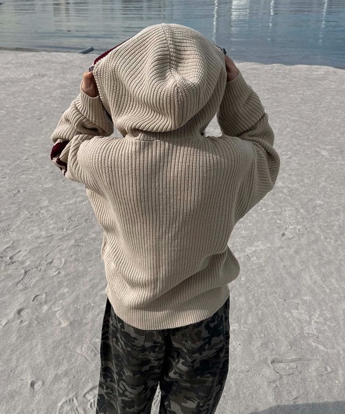 ラインストーンアップリケジップニットパーカー（ニット/セーター