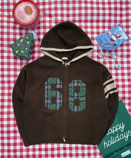 sedacle（セダクル）の「ラインストーンアップリケジップニットパーカー（ニット/セーター・メンズ・ベージュ/ブラウン/ボルドー・SMALL/MEDIUM/LARGE）」の8枚目の写真