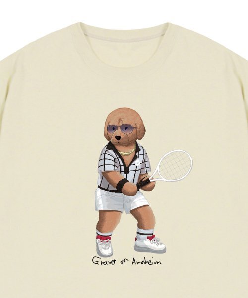 GRAVER（グレーバー）の「[ユニセックス]テニスドッグストリーバー半袖Tシャツ_サンドベージュ（Tシャツ/カットソー・レディース・ベージュ・MEDIUM/LARGE/X-LARGE/SMALL）」の3枚目の写真