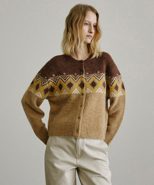 ARTID(アルティーダ)の「アルパカフェアアイルニットカーディガン_BROWN(カーディガン/ボレロ・レディース・ブラウン・SMALL/MEDIUM)」の2枚目の写真