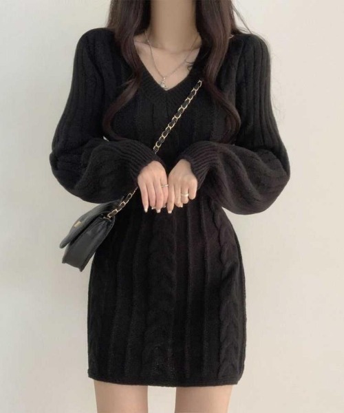 SHEPP(シープ)の「Vネックリブニットフィットタイトミニワンピース(ワンピース・レディース・グレー/ブラック/ピンク/ホワイト/ブラウン・F)」の17枚目の写真