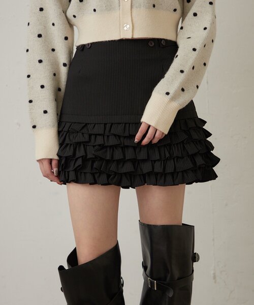 mline（エムライン）の「[mline]ストライプフリルミニスカ（スカート・レディース・ブラック/ボルドー・2/1）」の7枚目の写真