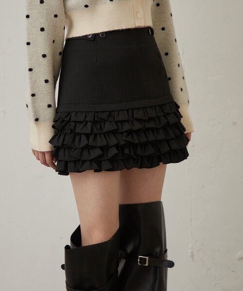 mline（エムライン）の「[mline]ストライプフリルミニスカ（スカート・レディース・ブラック/ボルドー・2/1）」の6枚目の写真