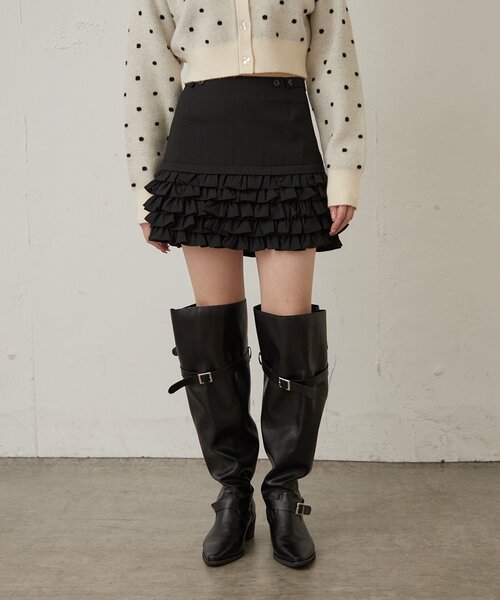 mline（エムライン）の「[mline]ストライプフリルミニスカ（スカート・レディース・ブラック/ボルドー・2/1）」の4枚目の写真