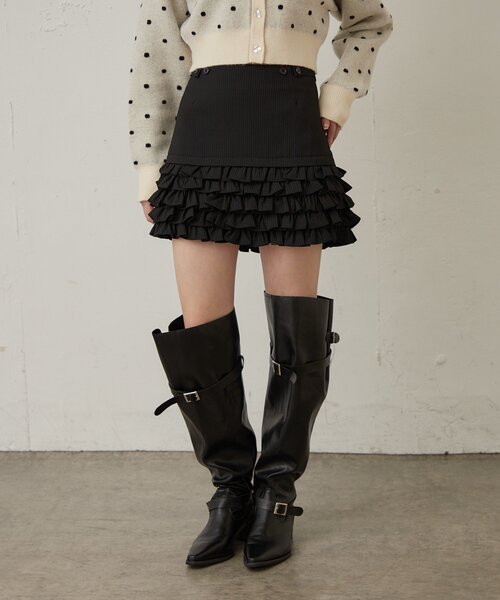 mline（エムライン）の「[mline]ストライプフリルミニスカ（スカート・レディース・ブラック/ボルドー・2/1）」の3枚目の写真