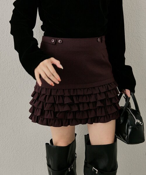 mline（エムライン）の「[mline]ストライプフリルミニスカ（スカート・レディース・ブラック/ボルドー・2/1）」の11枚目の写真