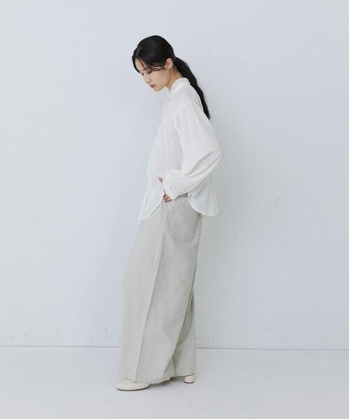 conges payes ADIEU TRISTESSE(コンジェ ペイエ アデュートリステス)の「インドコットンシャーリングステッチブラウス(シャツ/ブラウス・レディース・ライム/サックスブルー/オフホワイト・38)」の5枚目の写真