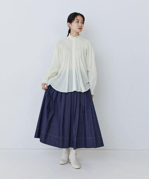 conges payes ADIEU TRISTESSE(コンジェ ペイエ アデュートリステス)の「インドコットンシャーリングステッチブラウス(シャツ/ブラウス・レディース・ライム/サックスブルー/オフホワイト・38)」の12枚目の写真