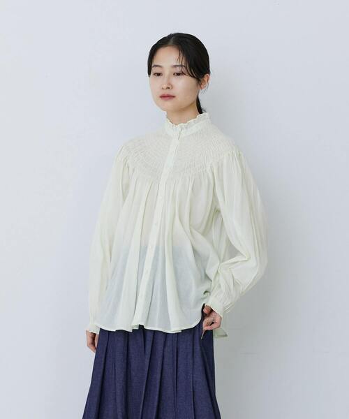 conges payes ADIEU TRISTESSE(コンジェ ペイエ アデュートリステス)の「インドコットンシャーリングステッチブラウス(シャツ/ブラウス・レディース・ライム/サックスブルー/オフホワイト・38)」の15枚目の写真