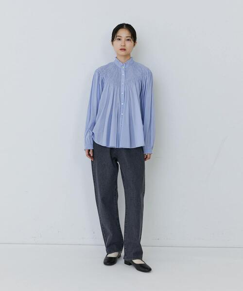 conges payes ADIEU TRISTESSE(コンジェ ペイエ アデュートリステス)の「インドコットンシャーリングステッチブラウス(シャツ/ブラウス・レディース・ライム/サックスブルー/オフホワイト・38)」の19枚目の写真