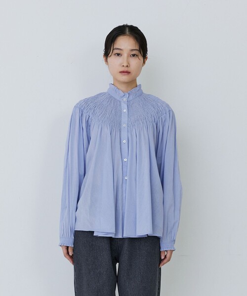 conges payes ADIEU TRISTESSE(コンジェ ペイエ アデュートリステス)の「インドコットンシャーリングステッチブラウス(シャツ/ブラウス・レディース・ライム/サックスブルー/オフホワイト・38)」の21枚目の写真