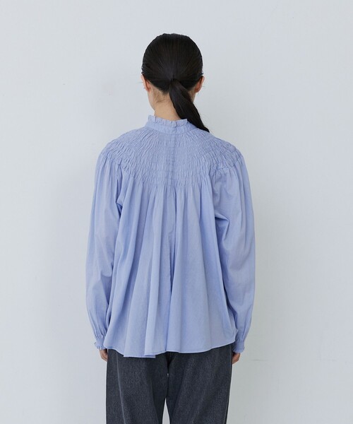 conges payes ADIEU TRISTESSE(コンジェ ペイエ アデュートリステス)の「インドコットンシャーリングステッチブラウス(シャツ/ブラウス・レディース・ライム/サックスブルー/オフホワイト・38)」の19枚目の写真
