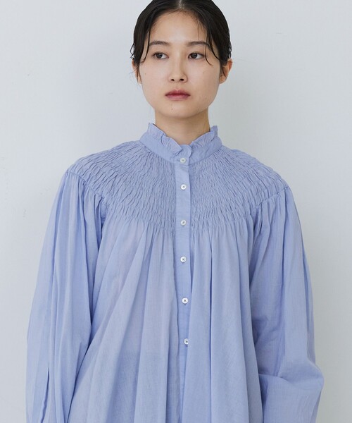 conges payes ADIEU TRISTESSE(コンジェ ペイエ アデュートリステス)の「インドコットンシャーリングステッチブラウス(シャツ/ブラウス・レディース・ライム/サックスブルー/オフホワイト・38)」の18枚目の写真
