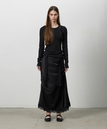 THREE TO EIGHTY（スリートゥエイティー）の「LACE SHIRRING LONG SKIRT BLACK（スカート）」