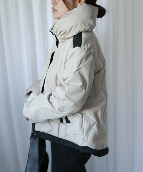 セール】シームレスバイカラーダウンジャケット（配色/フェザー/ダウン