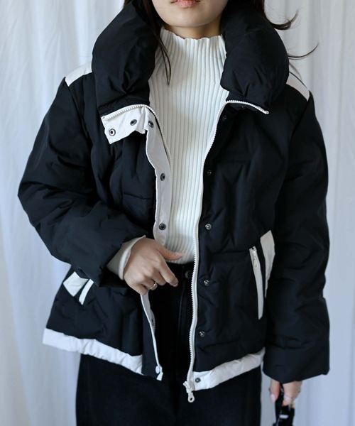 セール】シームレスバイカラーダウンジャケット（配色/フェザー/ダウン