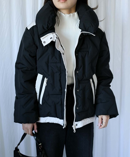 セール】シームレスバイカラーダウンジャケット（配色/フェザー/ダウン