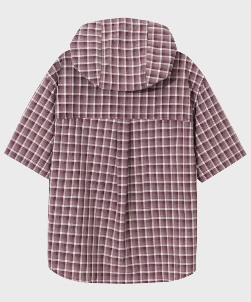 SECONDMONO（セカンドモノローグ）の「フードチェックハーフシャツ[BURGUNDY]_SESH999BURGUNDY（シャツ/ブラウス・レディース・その他・SMALL/MEDIUM）」の3枚目の写真