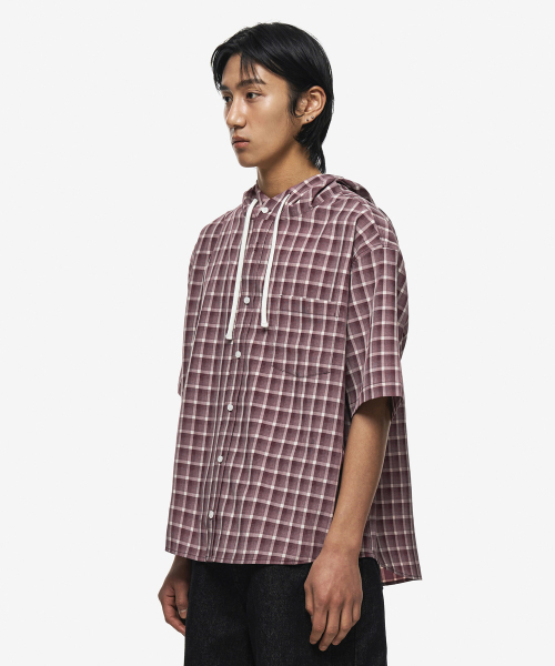 SECONDMONO（セカンドモノローグ）の「フードチェックハーフシャツ[BURGUNDY]_SESH999BURGUNDY（シャツ/ブラウス・レディース・その他・SMALL/MEDIUM）」の4枚目の写真
