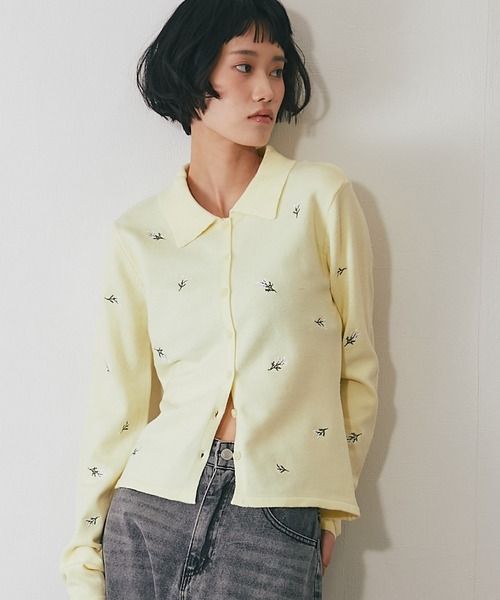 セール】襟付き花柄刺繍カーディガン（カーディガン/ボレロ）｜ANOTHER