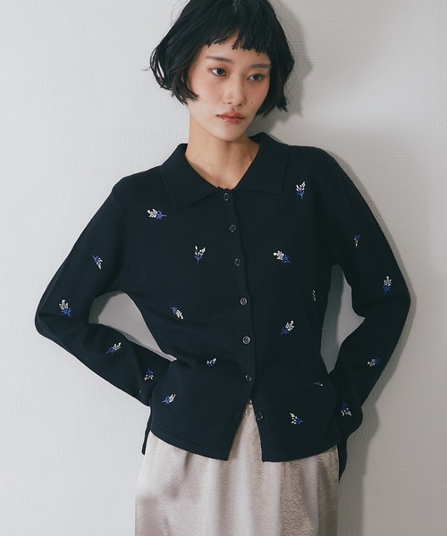 セール】襟付き花柄刺繍カーディガン（カーディガン/ボレロ）｜ANOTHER