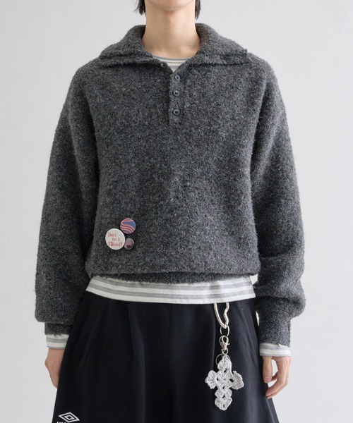 EPNK（イーピーエヌケー）の「Dual-Neck Mulch Button Knit / デュアルネック マルチボタンニット（ニット/セーター・メンズ・ブラウン/チャコールグレー・SMALL/MEDIUM/LARGE）」の2枚目の写真