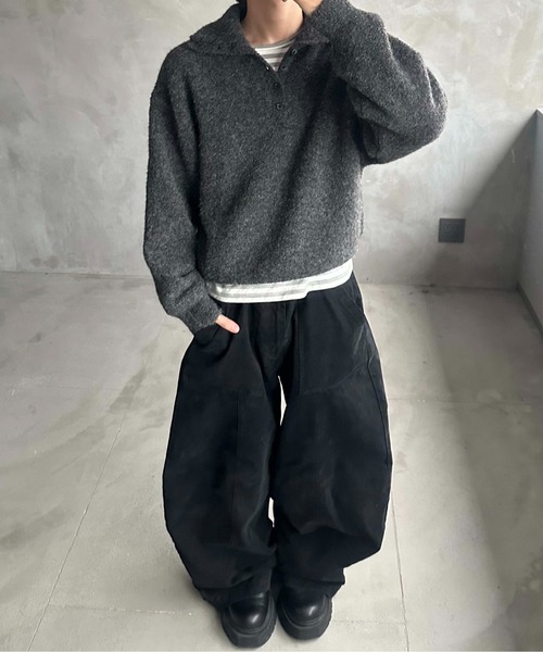 EPNK（イーピーエヌケー）の「Dual-Neck Mulch Button Knit / デュアルネック マルチボタンニット（ニット/セーター・メンズ・ブラウン/チャコールグレー・SMALL/MEDIUM/LARGE）」の12枚目の写真