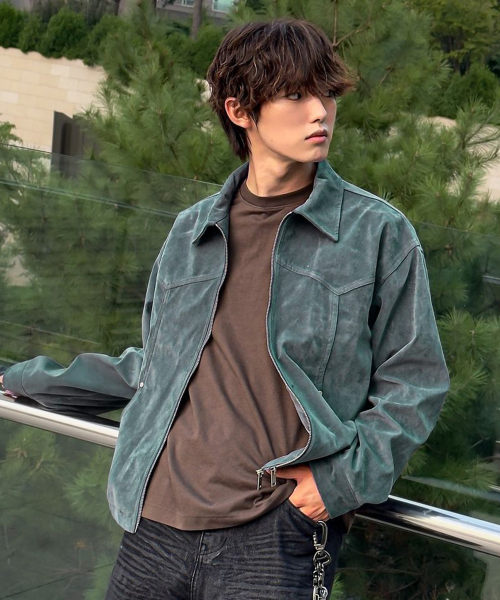 ECORR(エコル)の「クロップスエードシミラージャケット_ブルー(その他アウター・メンズ・その他・3(XL)/1(M)/2(L))」の1枚目の写真