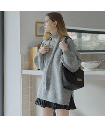 Muffler Set Long Knit Pullover - BLACK