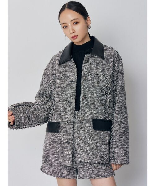 MURUA(ムルーア)の「【セットアップ対応】ツイードミドルジャケット(テーラードジャケット・レディース・ブラック/グレー・FREE)」の3枚目の写真