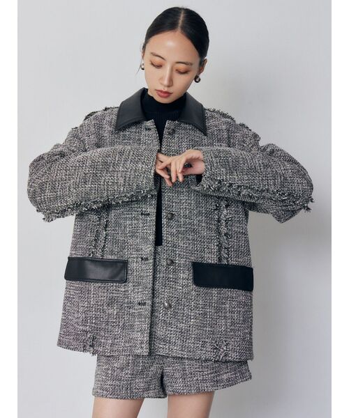 MURUA(ムルーア)の「【セットアップ対応】ツイードミドルジャケット(テーラードジャケット・レディース・ブラック/グレー・FREE)」の4枚目の写真
