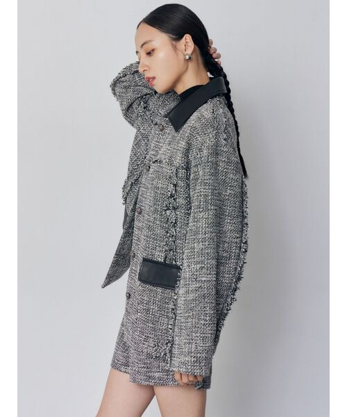 MURUA(ムルーア)の「【セットアップ対応】ツイードミドルジャケット(テーラードジャケット・レディース・ブラック/グレー・FREE)」の5枚目の写真