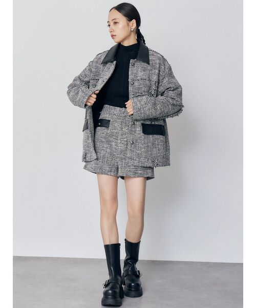 MURUA(ムルーア)の「【セットアップ対応】ツイードミドルジャケット(テーラードジャケット・レディース・ブラック/グレー・FREE)」の6枚目の写真