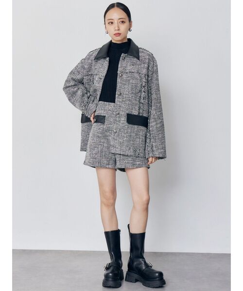 MURUA(ムルーア)の「【セットアップ対応】ツイードミドルジャケット(テーラードジャケット・レディース・ブラック/グレー・FREE)」の7枚目の写真