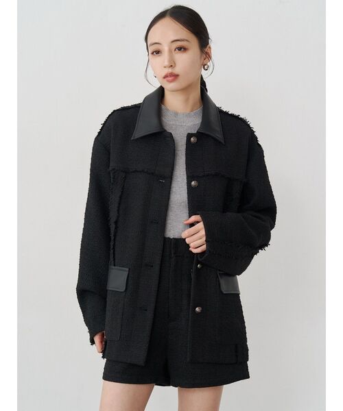 MURUA(ムルーア)の「【セットアップ対応】ツイードミドルジャケット(テーラードジャケット・レディース・ブラック/グレー・FREE)」の9枚目の写真