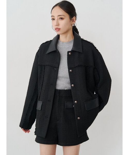 MURUA(ムルーア)の「【セットアップ対応】ツイードミドルジャケット(テーラードジャケット・レディース・ブラック/グレー・FREE)」の10枚目の写真