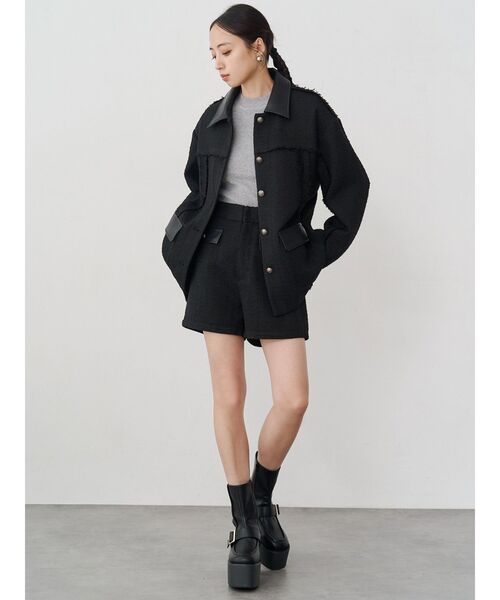 MURUA(ムルーア)の「【セットアップ対応】ツイードミドルジャケット(テーラードジャケット・レディース・ブラック/グレー・FREE)」の12枚目の写真