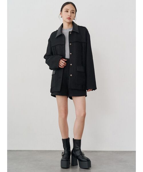 MURUA(ムルーア)の「【セットアップ対応】ツイードミドルジャケット(テーラードジャケット・レディース・ブラック/グレー・FREE)」の13枚目の写真