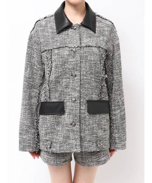 MURUA(ムルーア)の「【セットアップ対応】ツイードミドルジャケット(テーラードジャケット・レディース・ブラック/グレー・FREE)」の15枚目の写真