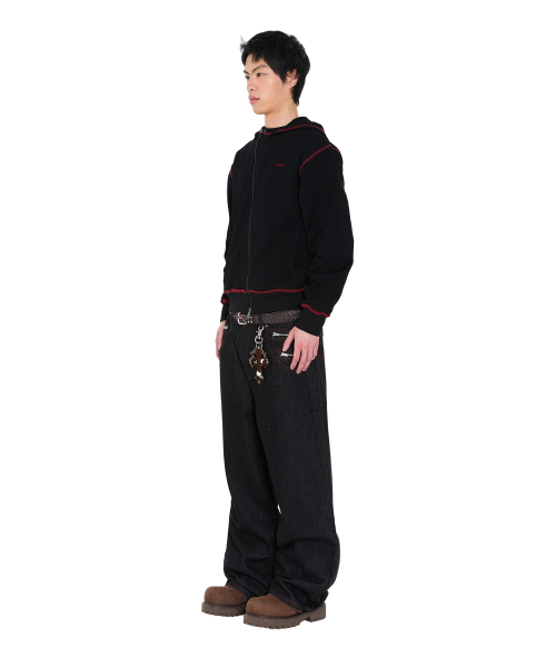 セール】Double Zippered Denim Pants (Black)（デニムパンツ）｜AAKAM