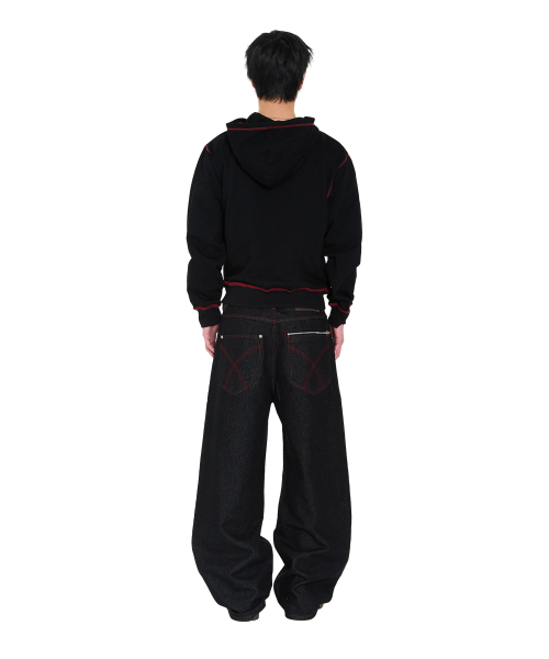 AKKAM 98 Denim Pants black パンツ デニム アーカム Knee Pin-tuck