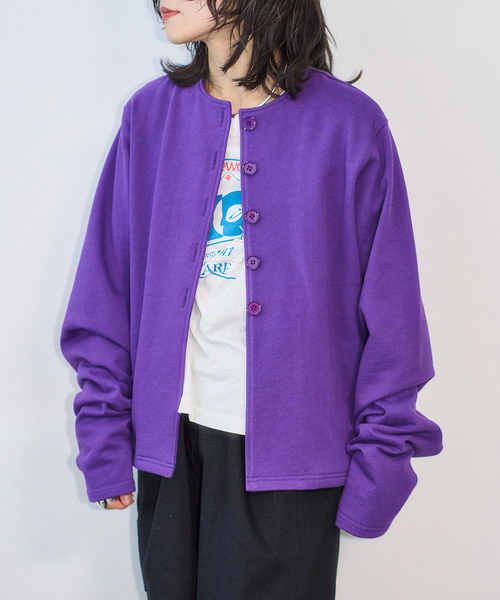 CITYSHOP（シティーショップ）の「SWEAT CARDIGAN：スウェット（カーディガン/ボレロ・レディース・ブラック/パープル・FREE）」の2枚目の写真