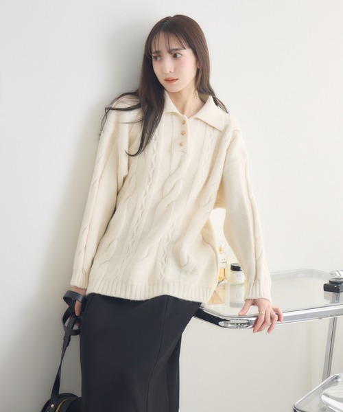 RU.TI.LE(ルチル)の「【RU.TI.LE】ボタンアップ衿付きニット(ニット/セーター・レディース・イエロー/アイボリー・MEDIUM)」の19枚目の写真