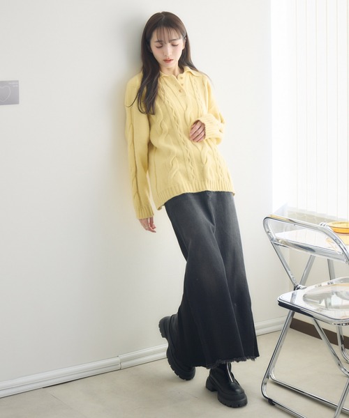 RU.TI.LE(ルチル)の「【RU.TI.LE】ボタンアップ衿付きニット(ニット/セーター・レディース・イエロー/アイボリー・MEDIUM)」の22枚目の写真